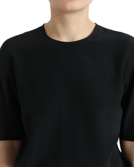 Dolce & Gabbana Black Silk Round Neck Short Sleeve Blouse Top