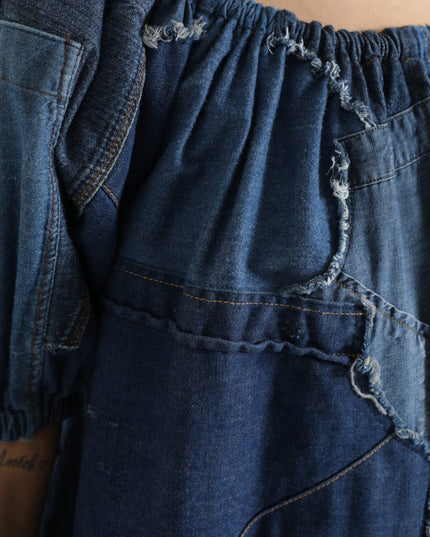 Dolce & Gabbana Blue Patchwork Short Sleeves Denim Blouse Top