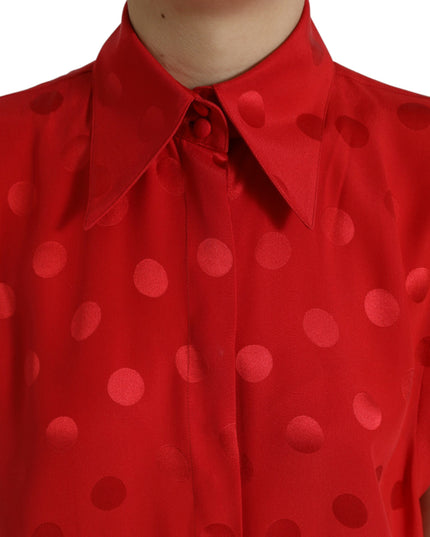 Dolce & Gabbana Red Polka Dot Sleeveless Collared Blouse Top