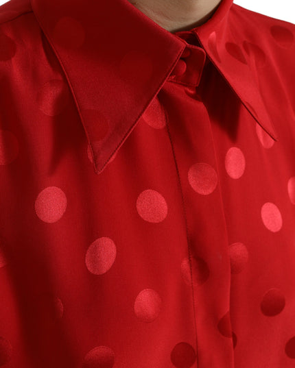 Dolce & Gabbana Red Polka Dot Sleeveless Collared Blouse Top