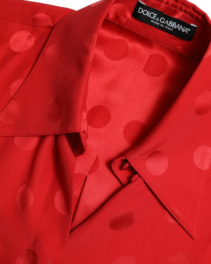 Dolce & Gabbana Red Polka Dot Sleeveless Collared Blouse Top
