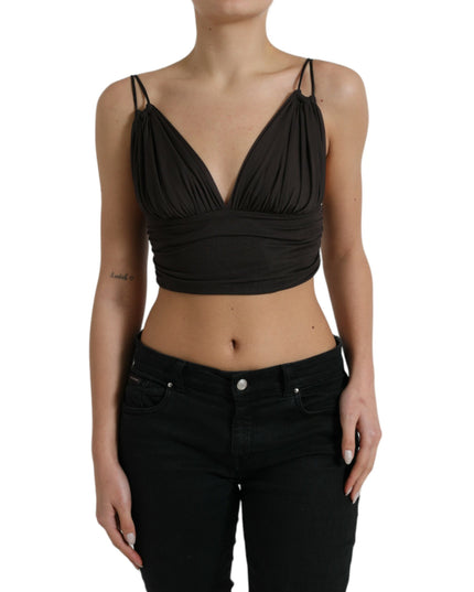 Dolce & Gabbana Brown Viscose Plunging V-neck Cropped Tank Top
