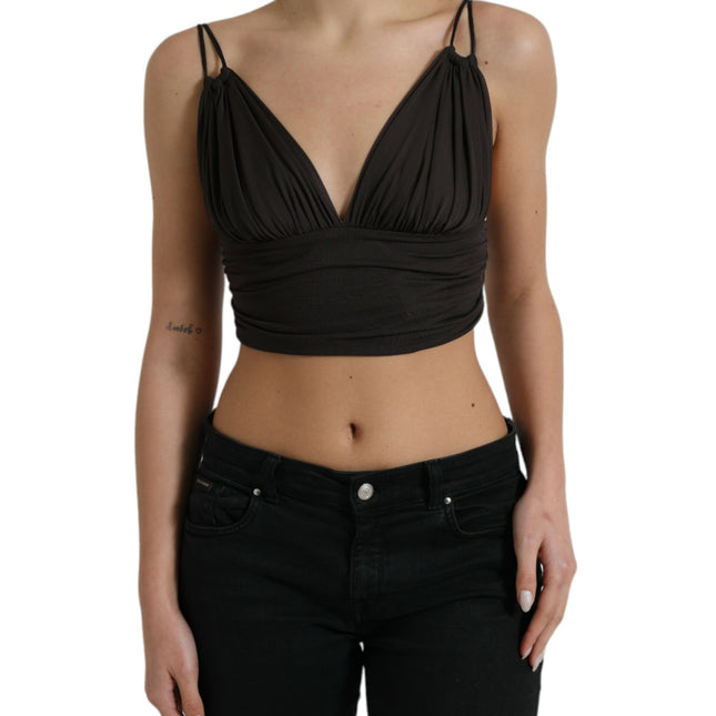 Dolce & Gabbana Brown Viscose Plunging V-neck Cropped Tank Top