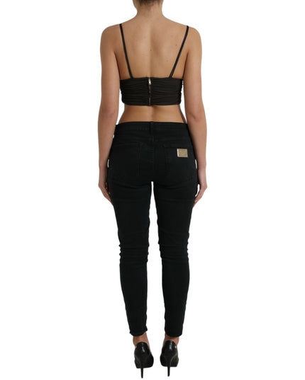 Dolce & Gabbana Brown Viscose Plunging V-neck Cropped Tank Top