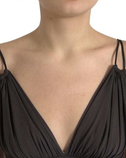 Dolce & Gabbana Brown Viscose Plunging V-neck Cropped Tank Top