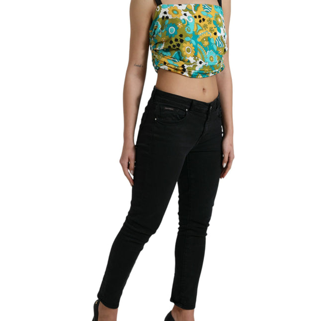 Dolce & Gabbana Multicolor Floral Sleeveless Cropped Top
