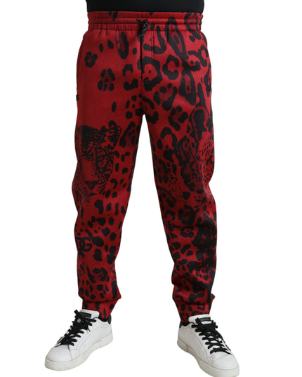 Dolce & Gabbana Red Black Leopard Stretch Jogger Pants