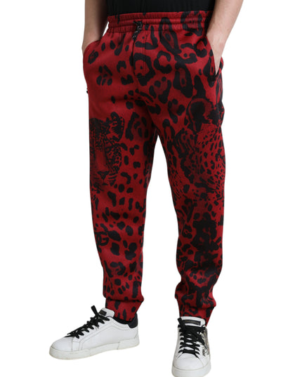 Dolce & Gabbana Red Black Leopard Stretch Jogger Pants