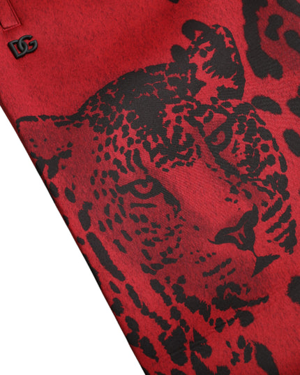 Dolce & Gabbana Red Black Leopard Stretch Jogger Pants