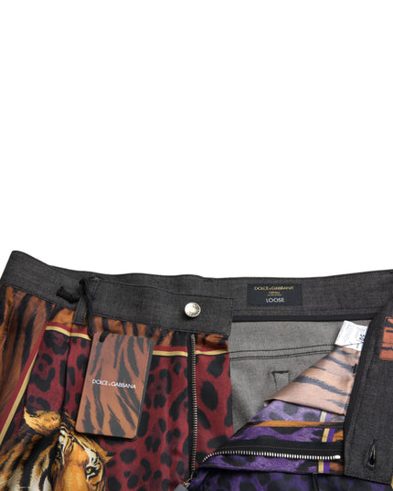 Dolce & Gabbana Multicolor Tiger Cotton Loose Denim Jeans
