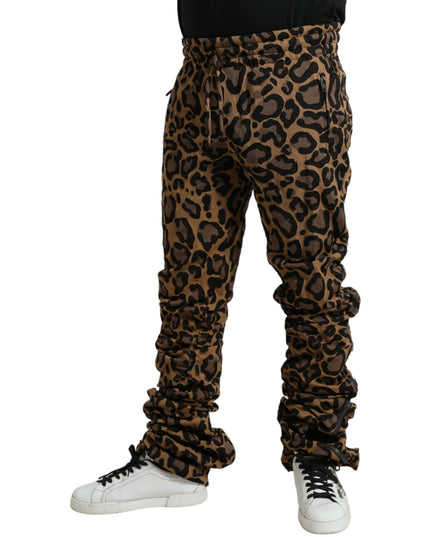 Dolce & Gabbana Brown Leopard Jacquard Jogger Pants