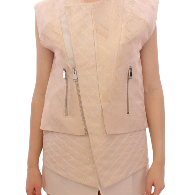 Zeyneptosun Beige brocade sleeveless jacket