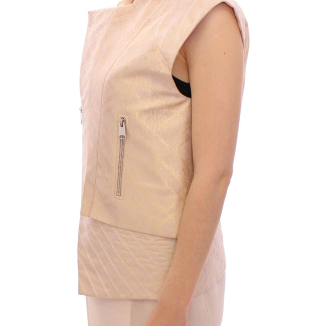 Zeyneptosun Beige brocade sleeveless jacket