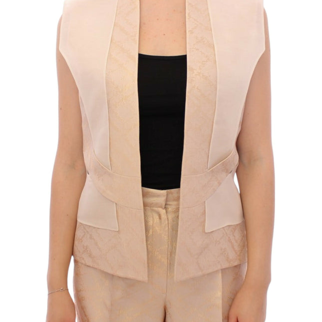 Zeyneptosun Beige brocade sleeveless jacket vest