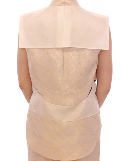 Zeyneptosun Beige brocade sleeveless jacket vest