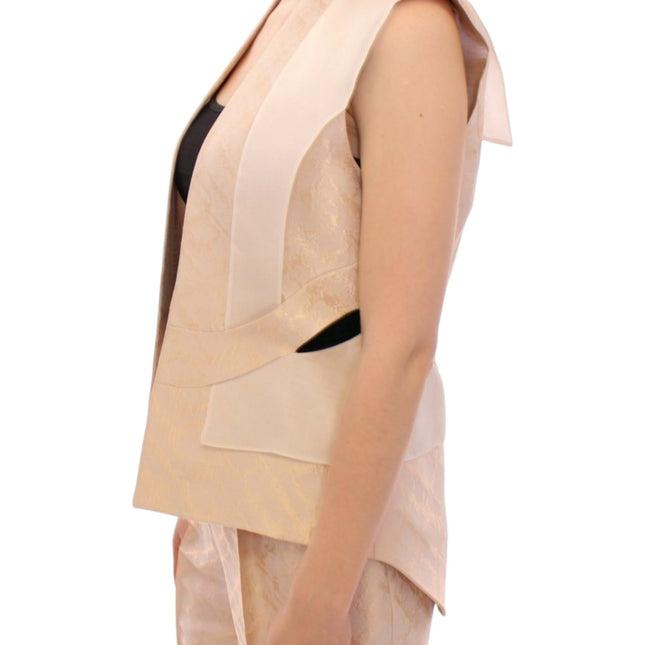 Zeyneptosun Beige brocade sleeveless jacket vest