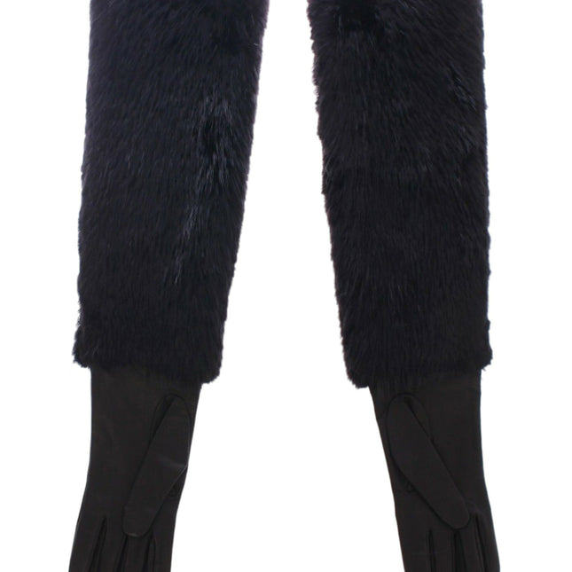 Dolce & Gabbana Black Beaver Fur Lambskin Leather Elbow Gloves