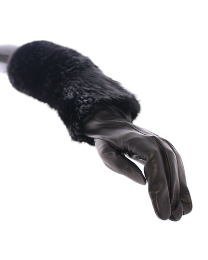 Dolce & Gabbana Black Beaver Fur Lambskin Leather Elbow Gloves