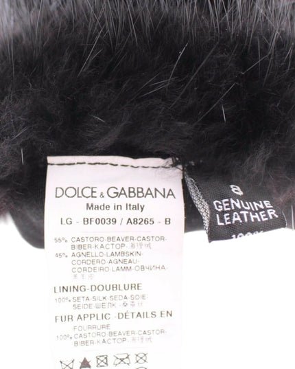 Dolce & Gabbana Black Beaver Fur Lambskin Leather Elbow Gloves