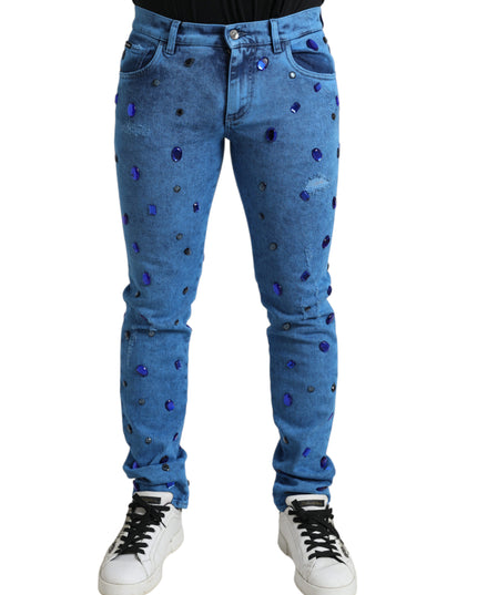 Dolce & Gabbana Blue Crystal Embellished Skinny Denim Jeans
