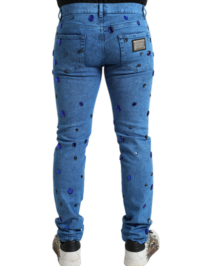 Dolce & Gabbana Blue Crystal Embellished Skinny Denim Jeans