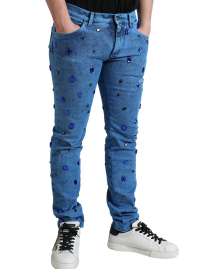 Dolce & Gabbana Blue Crystal Embellished Skinny Denim Jeans