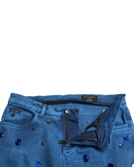 Dolce & Gabbana Blue Crystal Embellished Skinny Denim Jeans