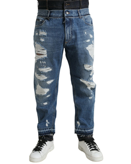 Dolce & Gabbana Blue Tattered Cotton Men Denim Jeans