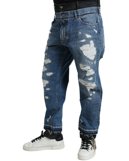 Dolce & Gabbana Blue Tattered Cotton Men Denim Jeans
