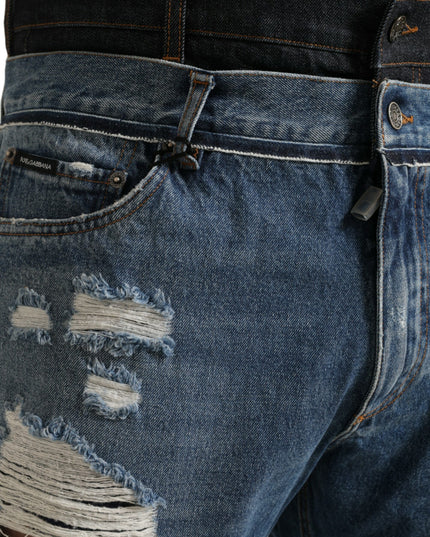 Dolce & Gabbana Blue Tattered Cotton Men Denim Jeans