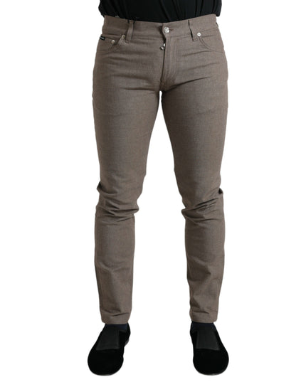 Dolce & Gabbana Brown Cotton Stretch Skinny Men Pants