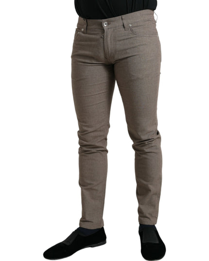 Dolce & Gabbana Brown Cotton Stretch Skinny Men Pants