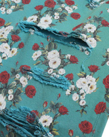 Dolce & Gabbana Blue Floral Print Skinny Cotton Denim Pants