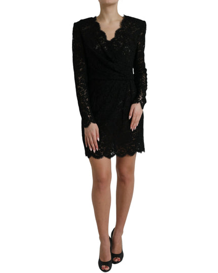 Dolce & Gabbana Black Bodycon Lace Cotton Sheath Mini Dress