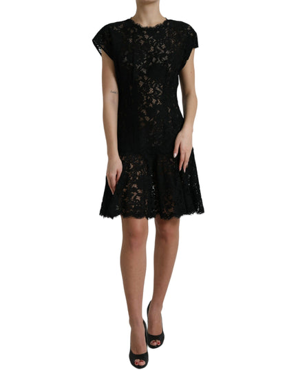 Dolce & Gabbana Black Floral Lace Cotton A-line Mini Dress