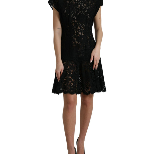 Dolce & Gabbana Black Floral Lace Cotton A-line Mini Dress