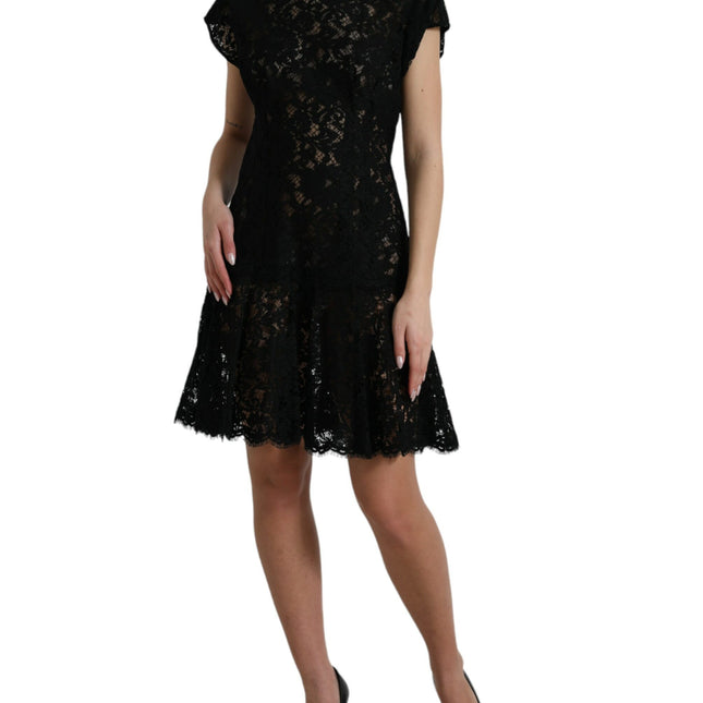 Dolce & Gabbana Black Floral Lace Cotton A-line Mini Dress