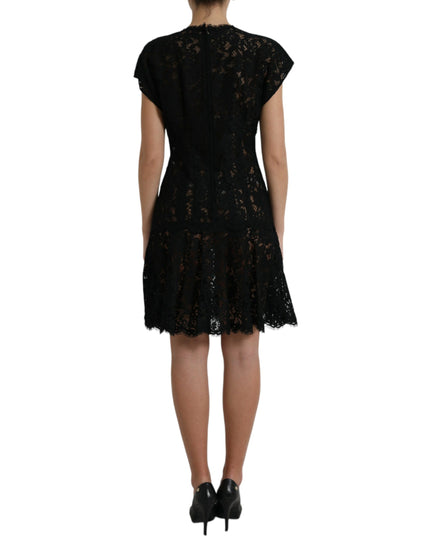 Dolce & Gabbana Black Floral Lace Cotton A-line Mini Dress