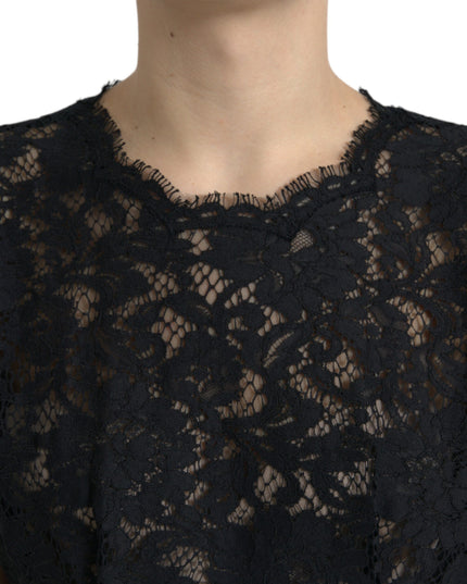 Dolce & Gabbana Black Floral Lace Cotton A-line Mini Dress