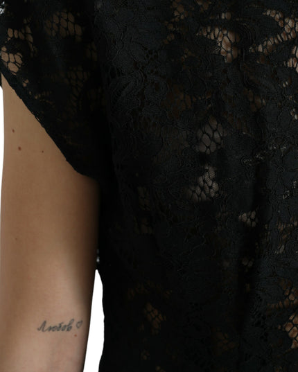 Dolce & Gabbana Black Floral Lace Cotton A-line Mini Dress