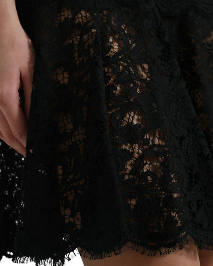 Dolce & Gabbana Black Floral Lace Cotton A-line Mini Dress