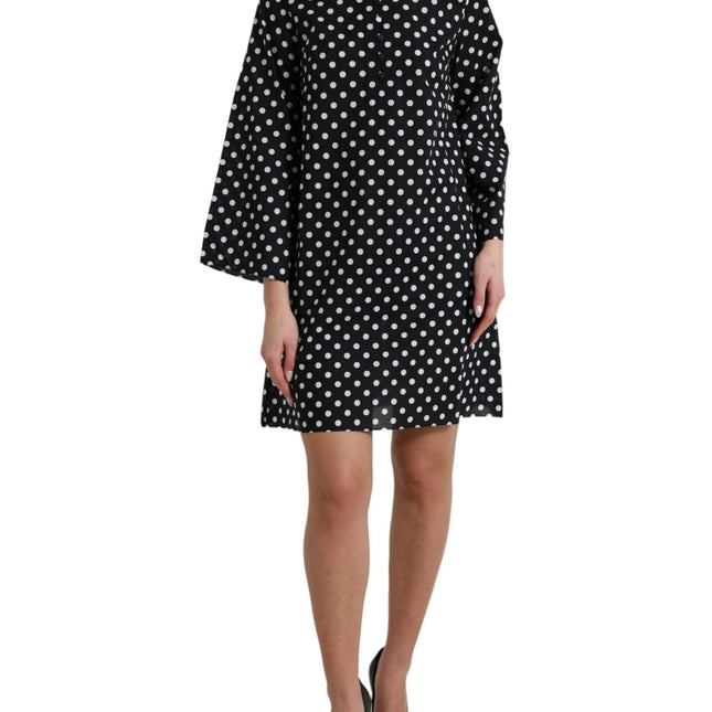 Dolce & Gabbana Black White Polka Dot Nylon Shift Mini Dress