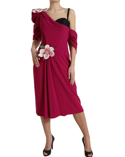 Dolce & Gabbana Purple Flower Embellished One Shoulder Dress