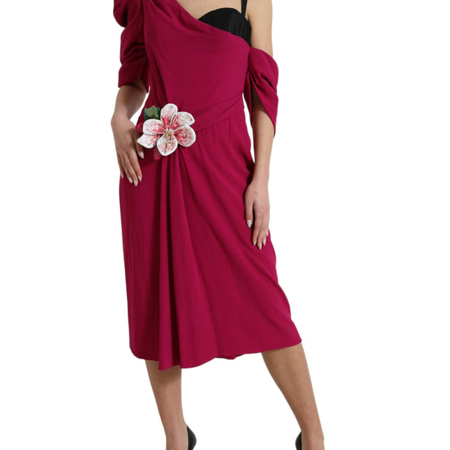 Dolce & Gabbana Purple Flower Embellished One Shoulder Dress