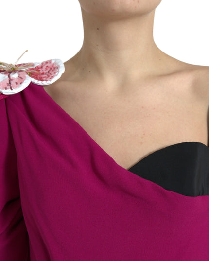 Dolce & Gabbana Purple Flower Embellished One Shoulder Dress