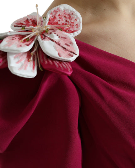 Dolce & Gabbana Purple Flower Embellished One Shoulder Dress