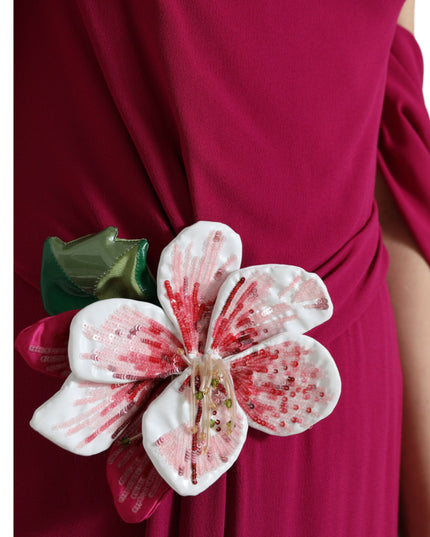 Dolce & Gabbana Purple Flower Embellished One Shoulder Dress