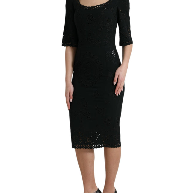 Dolce & Gabbana Black Floral Lace Viscose Bodycon Midi Dress
