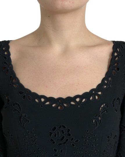 Dolce & Gabbana Black Floral Lace Viscose Bodycon Midi Dress