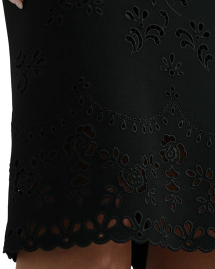 Dolce & Gabbana Black Floral Lace Viscose Bodycon Midi Dress
